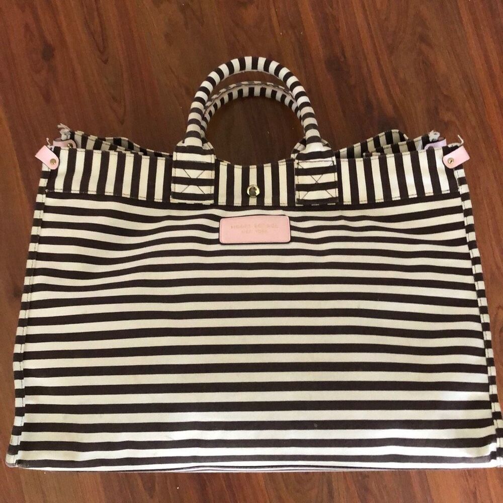 Vintage Henri Bendel brown and white canvas large tote bag